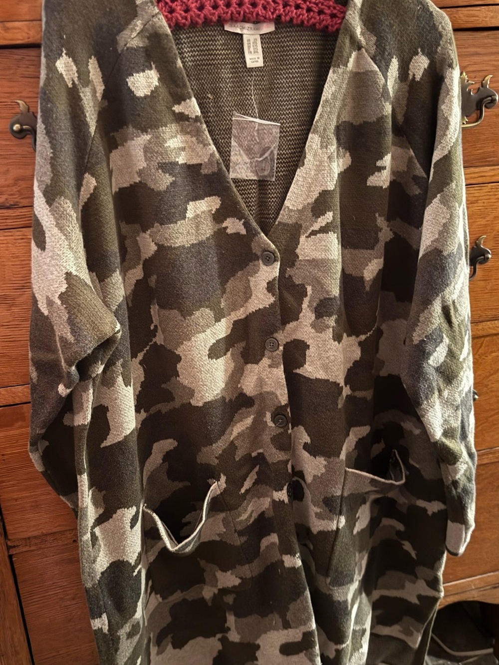 Isaac Mozart Camouflage V-Neck Button Cardigan Jacket - Olive/Gray
